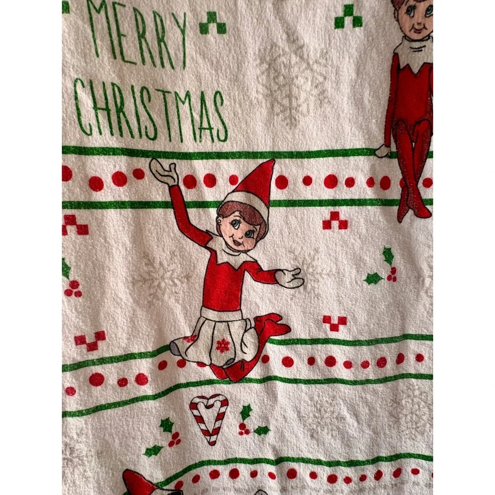 Kids Twin‎ Flat Sheet Elf Christmas Design Red Green Snowflakes Merry Christmas